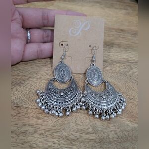 Silver-Tone Boho Chandbali Earrings -